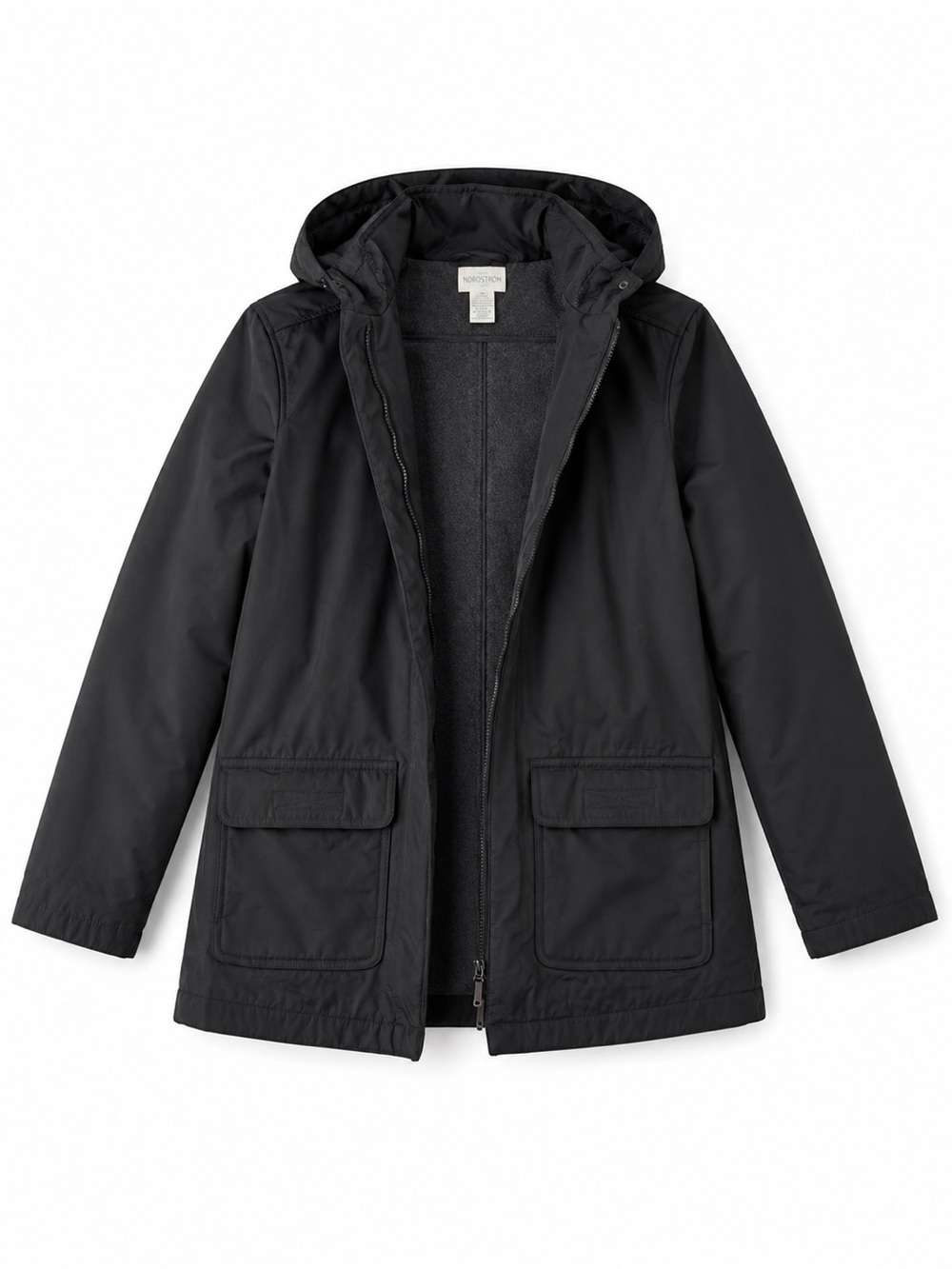 Nordstrom Women's Black Hooded Jacket  Water-Resistant Zip Up‎ Coat xs